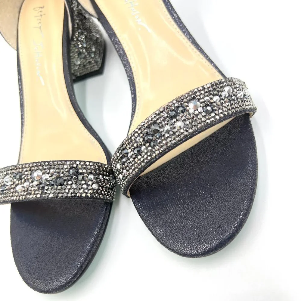 Betsey‎ Johnson Size 7.5 Mari Black Jeweled Block Heel Dress Sandals Shoes